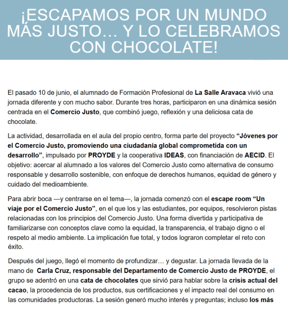 CATA CHOCOLATE EN CAMPUS LA SALLE